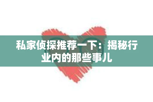 私家侦探推荐一下：揭秘行业内的那些事儿